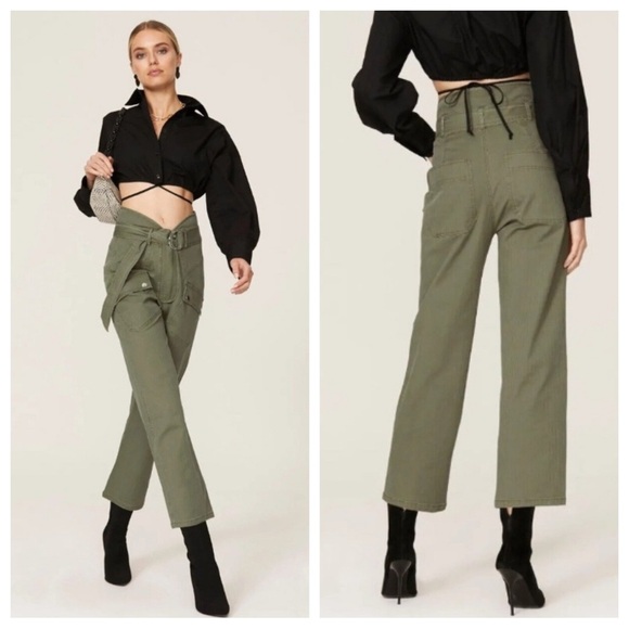 Marissa Webb Collective Canvas Cropped Pants Olive Green 35297 - Picture 1 of 15